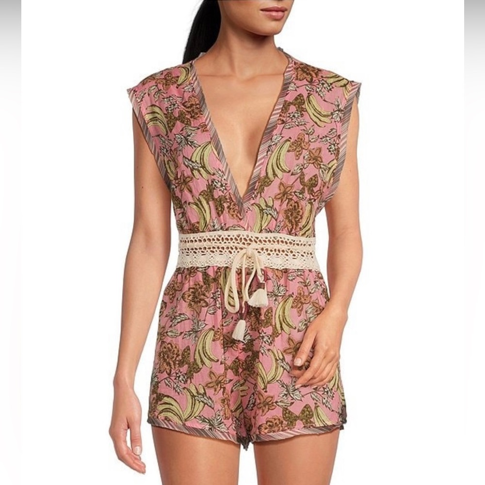 Free People Watching Waves Sleeveless Plunging V-Neck Woven Romper Brand New NWT - Picture 3 of 10
